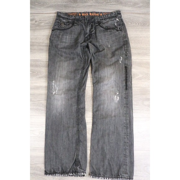 Rock Revival Jason Bootcut Distressed Black Denim Jeans Mens Size 38x33 - Picture 10 of 12